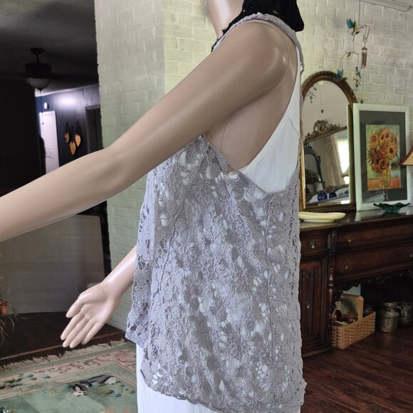 Gray tank for layering, Boho crochet S/M - Picture 2 of 3